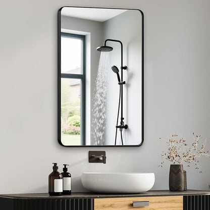 Bathroom Mirrors for Over Sink,1Pcs 24x30Inch Vanity Mirrors for Wall,Black Metal Frame Rectangle Mirrors for Bathroom Farmhouse Restroom,Hangs Horizontally or Vertically