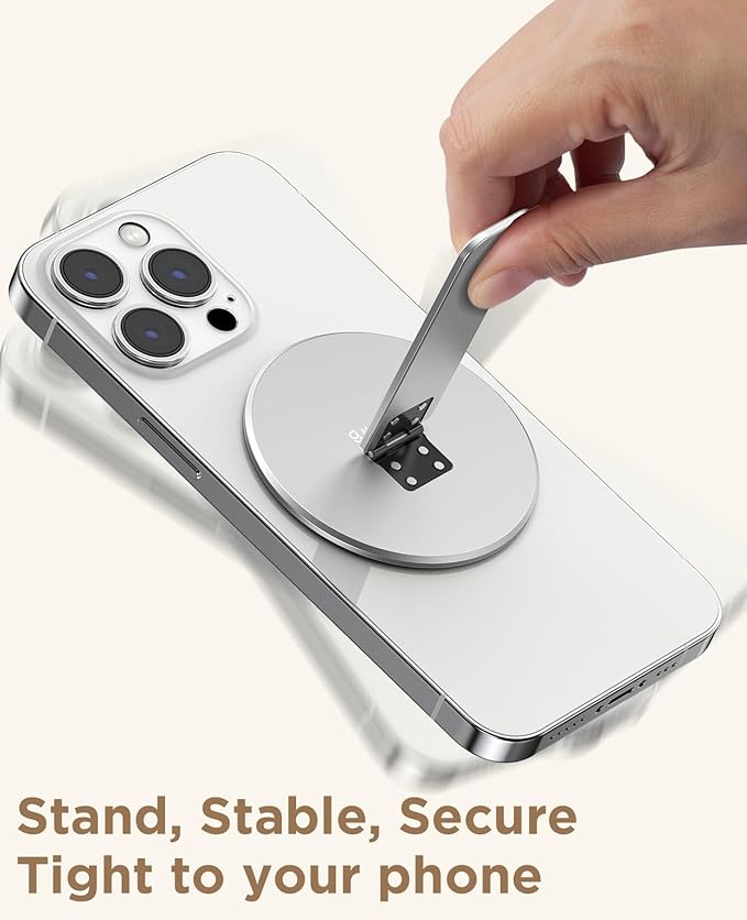 Magtame Magnetic Phone Stand Grip for Magsafe, Utral-Thin Snap-on Phone Kickstand, Holder & Grip, Foldable & Adjustable for Hands-Free Viewing | Compatible with Phone 16 15 14 13 12 Pro,Silver