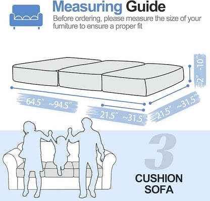 Couch Cushion Covers Individual Large Super Stretch Chenille (Softer Version) Sofa Cushion Covers, Couch Seat Covers Couch Slipcovers Furniture Protector (3 Piece, Light Grey)