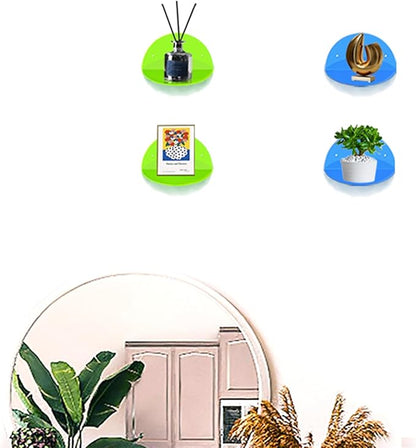 ROYALITA Small Acrylic Shelves Room Decor Floating Shelves (2-Pack, 8-inch Diameter) - Wall Mounted Display Stand for Plants, Toys, Makeup, and More - Ideal for Home and Office, Green