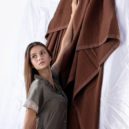 Salt Earth GOTS Certified 100% Organic Cotton Throw Blanket, 55"x60" Waffle Blankets & Throws for Bed, Throw Blanket for Couch, Cozy Christmas Blankets and Throws for Christmas Gifts (Potting Soil)