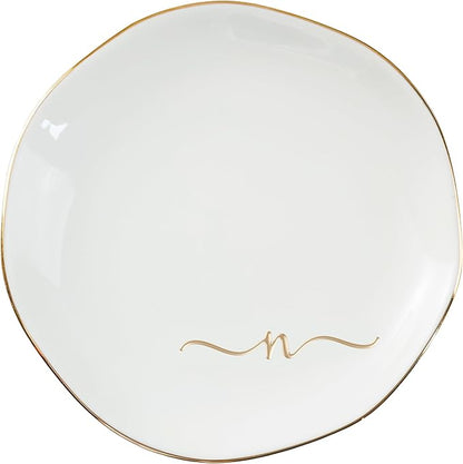 InnoBeta Ceramic Jewelry Tray, Decorative Trinket Dish for Rings Earrings Necklaces Bracelet Watch Keys, Birthday for Women, Mother's Day Christmas Gift for Women, 4.75", White Surface Gold (N)