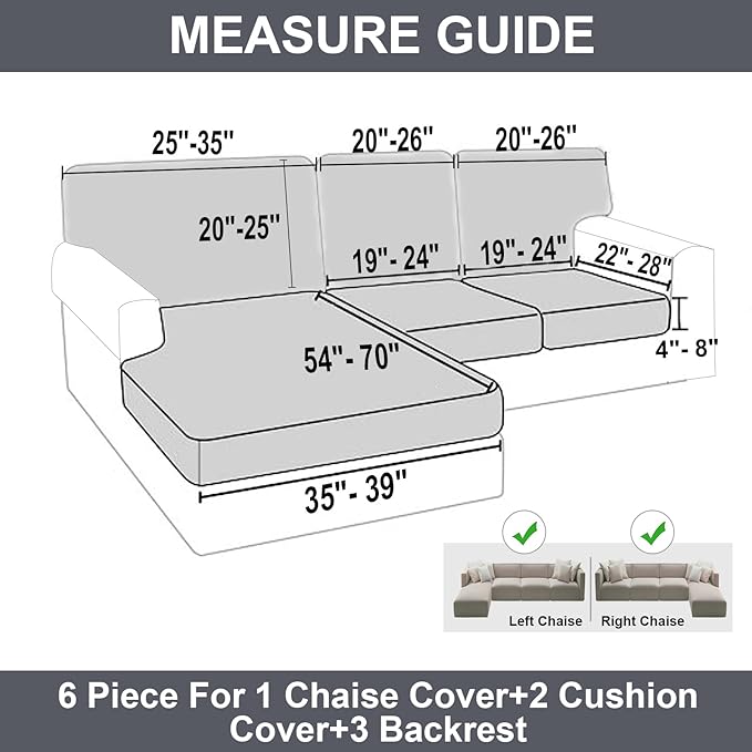 NAISI Sectional Couch Covers 6 Pieces Velvet Couch Cushion Covers L Shape Soft Stretch Sofa Slipcovers with 2pcs Pillowcases for Left/Right Chaise Sectional Couch(2 Seater+1 Chaise+3 Back,Dark Grey)