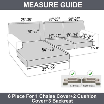 NAISI Sectional Couch Covers 6 Pieces Velvet Couch Cushion Covers L Shape Soft Stretch Sofa Slipcovers with 2pcs Pillowcases for Left/Right Chaise Sectional Couch(2 Seater+1 Chaise+3 Back,Dark Grey)