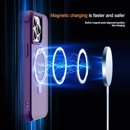 Compatible with iPhone 15 Pro Max Case with Invisible Magnetic O-Ring Stand Military-Grade Translucent Case for iPhone 15 ProMax 6.7" [Compatible with Mag-Safe][Great Grip Feeling], Purple