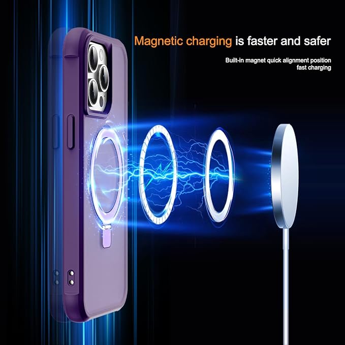 Compatible with iPhone 15 Pro Case with Invisible Magnetic O-Ring Stand Military-Grade Translucent Case for iPhone 15 Pro 6.1" [Compatible with Mag-Safe][Great Grip Feeling], Purple