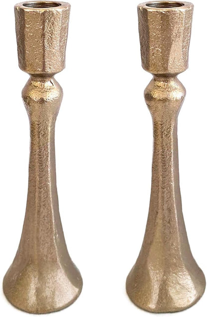 Yair Emanuel Tapered Shabbat Candle Holders Pair – Rustic Sculpted Design in Brass or Silver Finish Judaica Gift for Weddings, Shabbat and Holidays (Ancient Brass, 5.9 Inch)
