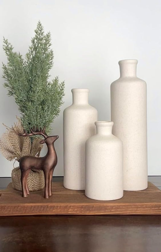 Tall Off-White Ceramic Vase Set of 3– Large Modern Farmhouse Decor Vases for Living Room, Coffee Table & Shelf Styling – Minimalist Neutral Decorative Flower Vases, Elegant Home Accent Gift