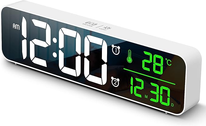 Hournor Digital Clock for Bedroom, Digital Wall Clock for Living Room Decor, Desk Table Clocks, Digital Clock Large Display, Bedroom Smart Alarm Clock for Office White Green