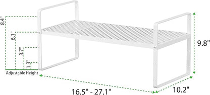 Expandable Cabinet Storage Shelf Stackable Organizer Rack for Kitchen Bathroom Pantry Spice Cupboard Coffee Countertop Home Office Desk Heavy Duty Nonslip White Large 1 Pack