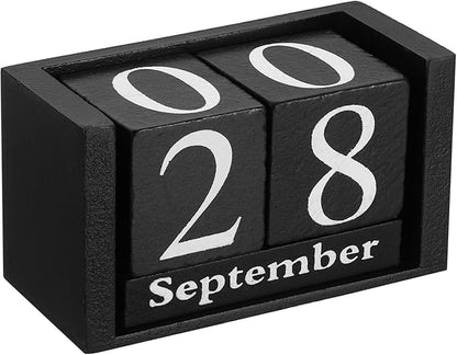 PATIKIL Vintage Wood Block Perpetual Calendar, Reusable Wooden Month Date Display Blocks for Desk Office Home Decoration 3.7", Black