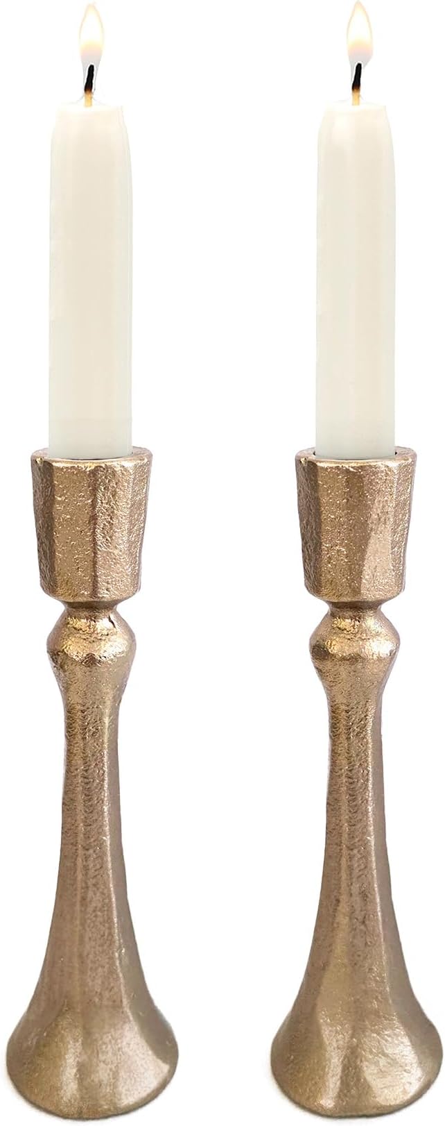 Yair Emanuel Tapered Shabbat Candle Holders Pair – Rustic Sculpted Design in Brass or Silver Finish Judaica Gift for Weddings, Shabbat and Holidays (Ancient Brass, 5.9 Inch)