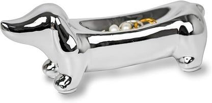 YOBRO Dachshund Ceramic Trinket Tray for Jewelry & Keys - Mini Decorative Dish, Dog Lover Gift, Engagement Ring Organizer (Silver)