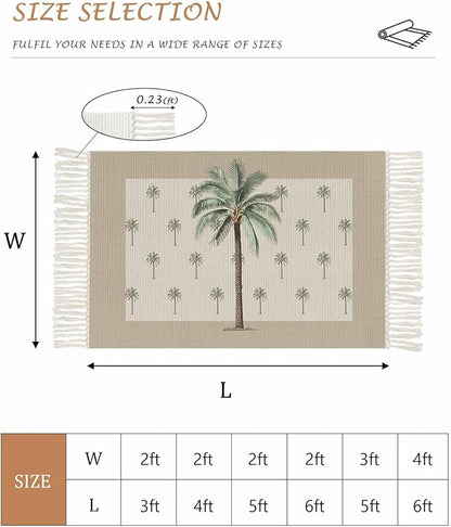 Tropical Palm Tree Hallway Runner Rug 2X6 Ft Kitchen Carpet, Washable Woven Brown Summer Beach Plant Throw Carpet with Tassel, Non-Shedding Farmhouse Retro Green Botanical Bedroom Laundry Rugs