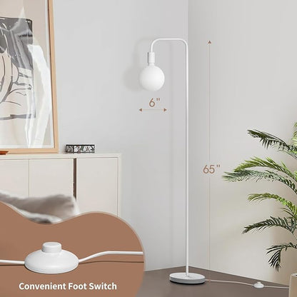 ONEWISH Modern Floor Lamp, Minimalist Standing Lamp with LED Bulb - Matt White Globe Glass 2700k Warm Light. 5.4ft Tall Floor Lamp for Livingroom, Bedroom, Office