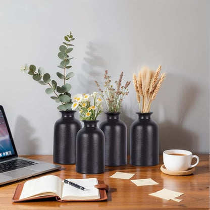 12 Pack Small Black Vases – Ceramic Bud Vases for Centerpieces, Mini Black Vase for Pampas Grass, Flowers & Table Decor, Modern Small Vases for Home Decor, Wedding & Party Decoration