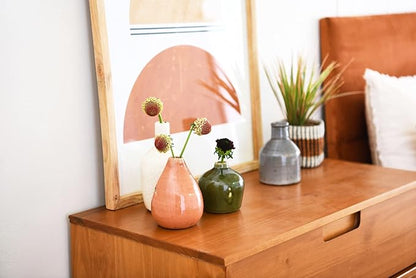 Creative Co-Op Stoneware Bud Vases in Crackle Glaze, Olive/Terracotta Tones, Set of 4