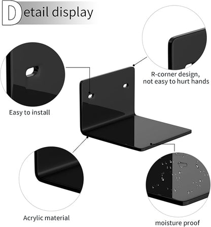 Sezanrpt 4 Inches Black Small Wall Shelves Set of 2, Acrylic Wall Organizer Shelf Display Shelves for Bedroom, Gaming Room, Living Room, Bathroom, Office, 2 Pack