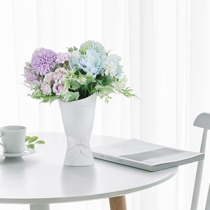 Frosted Porcelain Floral Handmade Vases,Frosted Ceramic vases,Geometric Ceramic Flower Vase for Modern Home Decoration and high-end Wedding,Matte Frosted Texture Bud Flower Vase (Roll Vase)
