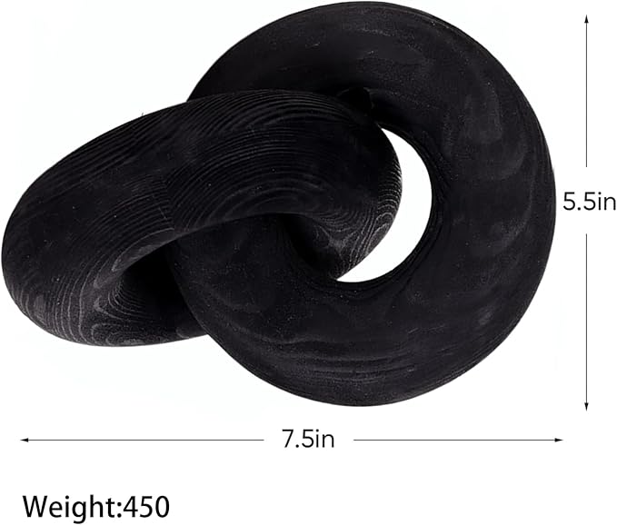 Wood Knot Décor-2 Link Wooden Chain Link Home Decor,Coffee Table Decor Book Shelf Decor Accents Art Decor Living Room Decor Items (Black)