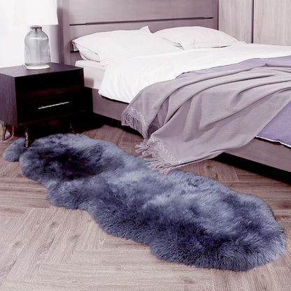 Premium Genuine Fur Sheepskin Rug Real Australia Sheepskin Natural Luxury Fluffy Lambskin Fur Area Rug Seat Covers for Kids Bedroom Sofa Chair Cover (Dark Gray, Double Pelt/2ft x 6ft)