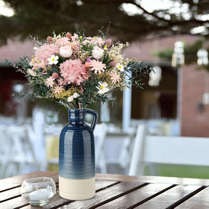 12.5" Blue Ceramic Vase for Home Decor Large Decorative Vase Boho Pottery Bud Vase for Flowers Rustic Farmhouse Tall Single Flower Vase for Centerpieces Pampas Grass