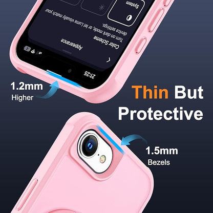 Compatible with iPhone 16E Case with Invisible Magnetic O-Ring Stand Military-Grade Translucent Case for iPhone 16E 6.1" 2025 [Compatible with Mag-Safe][Great Grip Feeling], Pink