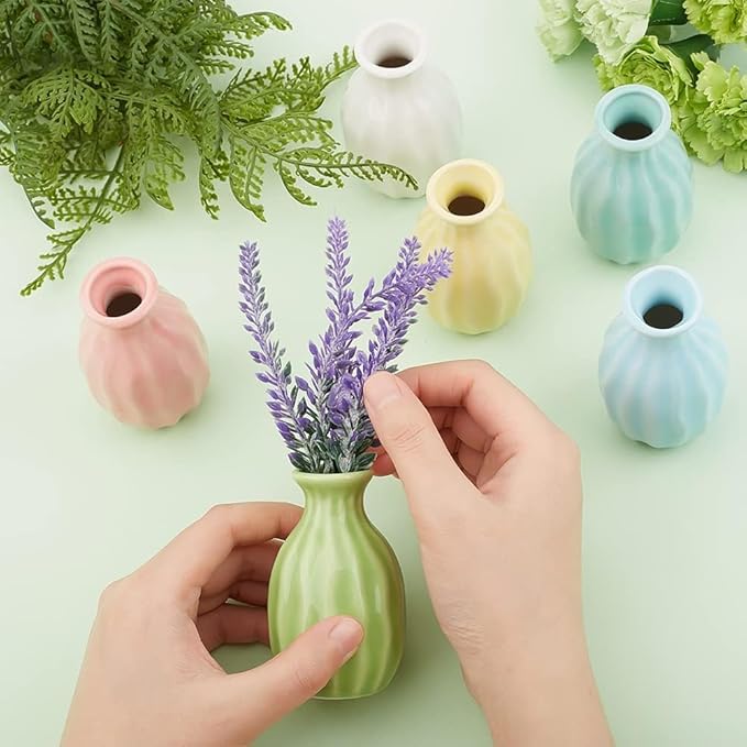 NBEADS 6 Pcs Mini Ceramic Flower Vase, Rustic Decor Vase Modern Farmhouse Multicolored Plain Small Vases for Flowers Small Plants Floral Dining Room Shelf