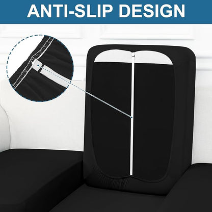 Smiry Printed Couch Cushion Covers, Stretch Soft Couch Covers for Sofa, Washable Non-Slip Sofa Slipcover Furniture Protector for Indoor and Outdoor (Large, Black)