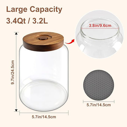 Glass Flour Container Set of 2, Large Glass Canisters with Airtight Lids,Pantry Jar with Anti-Slip Mat and Label,Food Storage Jars for Flour,Sugar,Cereal,Rice,Pasta,Oats, Coffee Beans(3.4 QT/3200 ml)