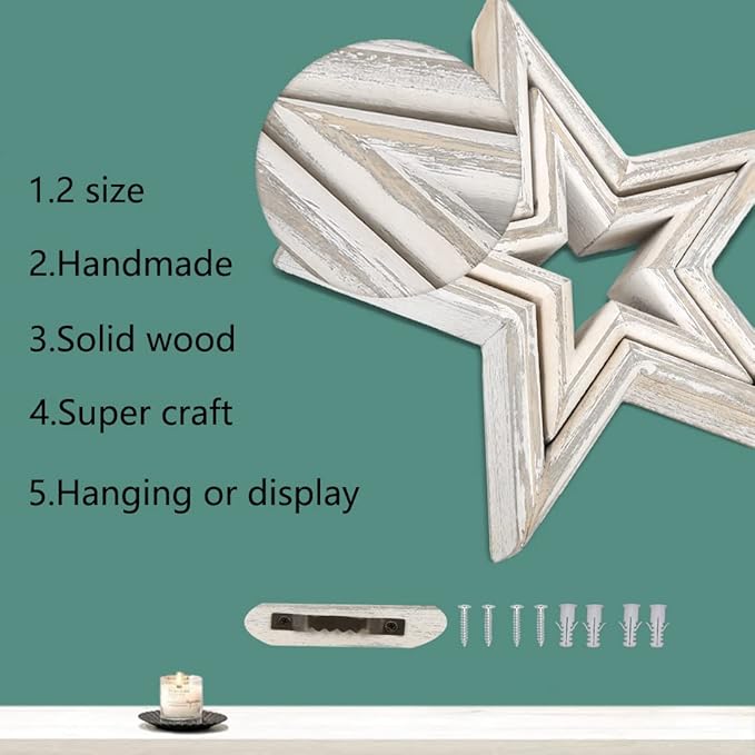 LOSOUR Set of 2 Decorative Objects Stars-Tiered Tray Decor, Coffee Table Decor, Shelf Decor Accents, Bookshelf Decor, Entry Table Decor, Desk Decor for Modern Farmhouse Decor (Washed White)
