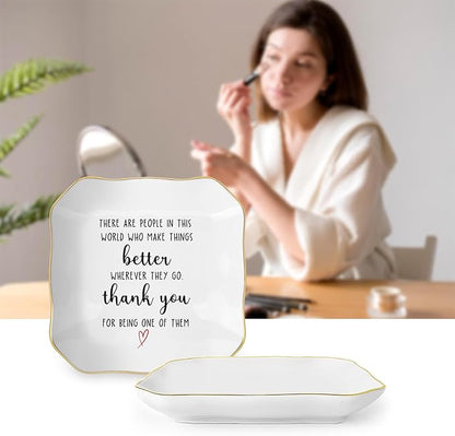 Thank You Gifts for Woman, Ceramic Jewelry Dish Tray, Trinket Dish, Appreciation Inspirational Farewell Birthday Gifts for Women Coworker Employee Teacher Nurse Friends