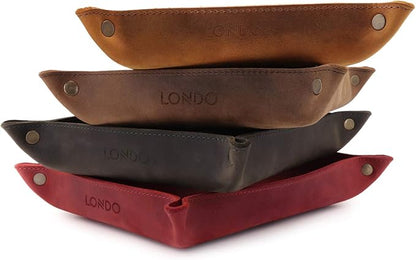 Londo Genuine Leather Tray Organizer - Practical Lightweight Water Resistant Computer Table Desk Storage Box for Wallets, Watches, Keys, Coins, Cell Phones and Office Equipment