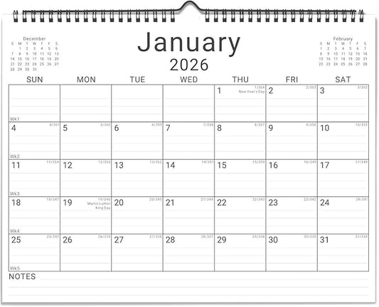 2026 Wall Calendar, 12 Month 11”x8.5 ‘’ Year Monthly Organizer from January 2026-2027 Small Mini Horizontal Blank Spiral Bound Wire Hanging Calendar w/ Lines for Family, Home, Kitchen, Office White3