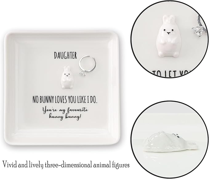 HOME SMILE Daughter Gift from Mom Chritsmas Valentines,Gifts for Daughter Bunny Ring Dish Birthday Thanksgiving Wedding Mothers Day