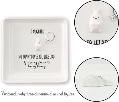 HOME SMILE Daughter Gift from Mom Chritsmas Valentines,Gifts for Daughter Bunny Ring Dish Birthday Thanksgiving Wedding Mothers Day