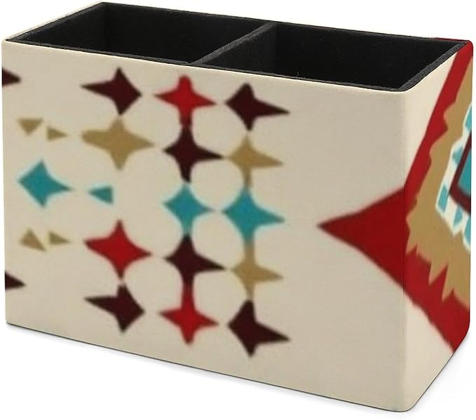 Leather Desk Pen Container Large Table Pencil Holder Makeup Brush Storage Ethnic Indiana Southwest Western Tribal Aztec Green