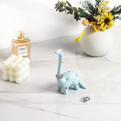 PUDDING CABIN Blue Dinosaur Ring Holder Engagement Wedding Ring Stand, Dinosaur Gifts, Cute Preppy Room Decor, Birthday Gifts for Women Her Girls Friends, Bridal Shower Bridesmaid Christmas Gifts