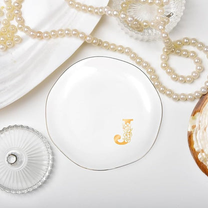 Initials Ring Dish Jewery Tray with Personalized J Monogrammed, Decorative Trinket Dish for Rings Earrings Necklaces Bracelet Watch Keys, Women Wife Friend Birthday Wedding Christmas Gifts