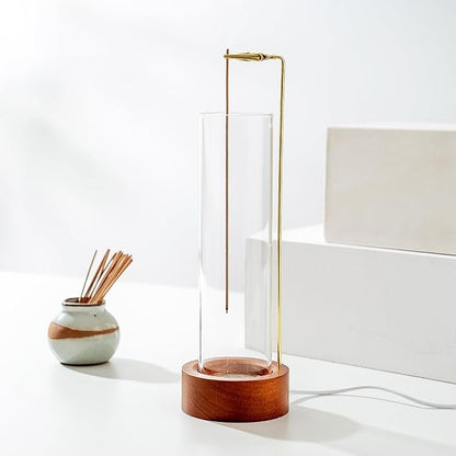 Incense Holder for Sticks, USB Powered Luminous Base, Anti-Ash Flying Incense Burner with 30 Incense Sticks, Detachable Glass Ash Catcher