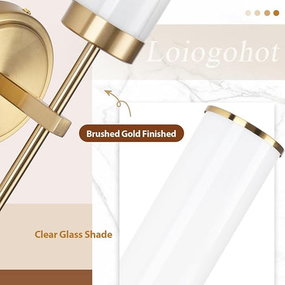 Wall Sconces Set of Two,Modern Bathroom Sconces Wall Lighting with Opal White Glass Shade,60W 16" Gold Sconces Wall with Clear Glass Shade for Living Room Corridor Mirror Bedroom Stairs