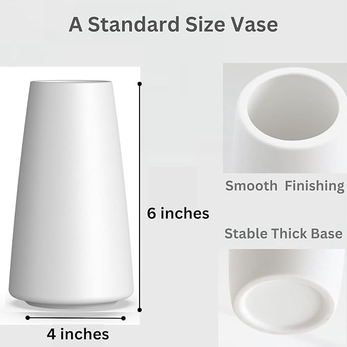 Premium Quality White Ceramic Vase | Modern Farmhouse bohemian Pampas Grass Flowers Bouquet for Home Décor, Desk Aesthetic Room Decor, White