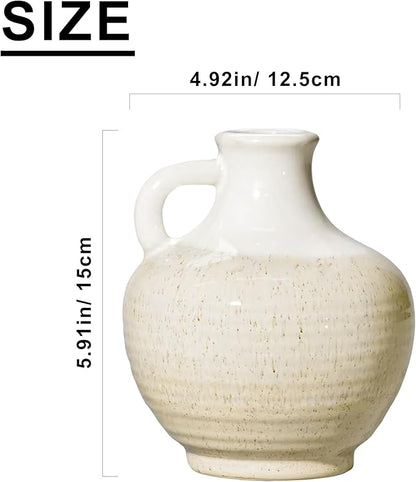 Sunddo Beige Ceramic Vase - 6 Inch Small Modern Vase with 1 Handles, Pitcher Farmhouse Vases Home Decor, Neutral Beige Centerpiece for Living Room Bedroom Table and Kitchen Shelf Decorative