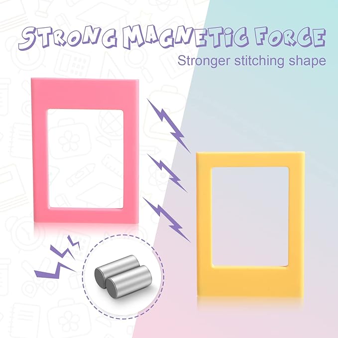 Epakh 40 Packs Magnetic Photo Picture Frame Cute Mini Table Photo Frame Holder 3 Inches Plastic Colorful Picture Display for Fridge Office (Multicolor)
