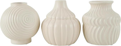 Deco 79 Ceramic Abstract Decorative Vase Small Textured Centerpiece Vases with Varying Shapes and Patterns, Set of 3 Flower Vases for Home Decoration 5" W, 6" H, Cream