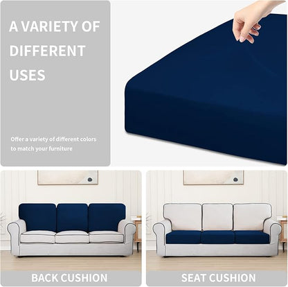 Easy-Going 100% Waterproof Chair Oversized Sofa Seat Cushion Slipcovers Couch Cushion Cover Stretch Furniture Protector for Kids, Pets (3-Piece Oversized Sofa Cushion, Navy)