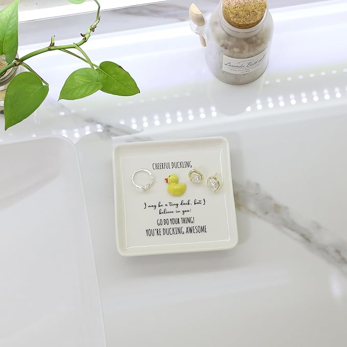 HOME SMILE Duck Ring Dish Tray-Birthday Gifts for Women Friends Mothers Day Graduation Teacher Appreciation Retirement Christmas,Cheer Up Support-You're Ducking Awesome,Stocking stuffers under 10