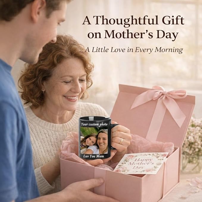 Personalized Coffee Mug with Photo Design, Mom Birthday Gifts Custom Mug Premium Ceramic Coffee Cups for Daily Use, Birthday Gifts for Mom, Presents for Mama, Gifts for Women(Black