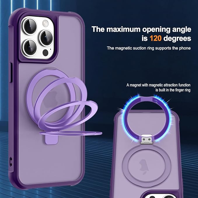 Compatible with iPhone 12 Pro Max Case & iPhone 13 Pro Max Case with Invisible Magnetic O-Ring Stand Translucent Phone Cases 6.7" [Compatible with Mag-Safe][Great Grip Feeling], Purple