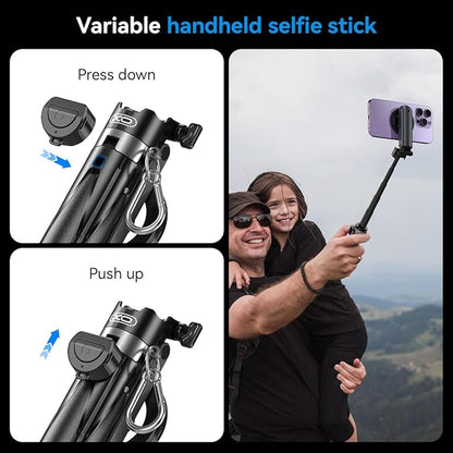 Magnetic Tripod for iPhone with Remote Control,4-in-1 Portable Selfie Stick with Extendable Stand,Phone Travel Tripod for Phone 17 16 15 14 13 12 Pro Max Mini
